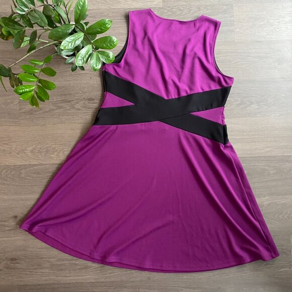 Spense Women Magenta & Black Sleeveless Mini Dress with Wrap Waist Pattern - Picture 9 of 10
